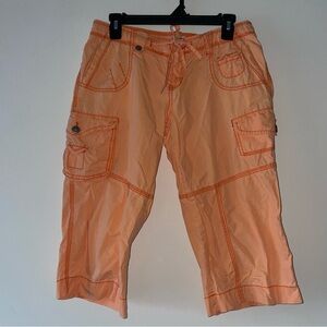 Mossimo Cargo Capri Pants Bright Orange Size 9 Drawstring Large Pockets